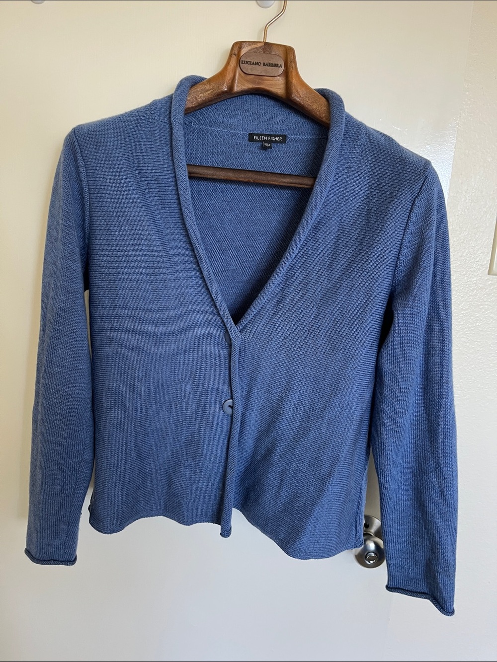 Eileen Fisher Slate Blue Wool Button Cardigan